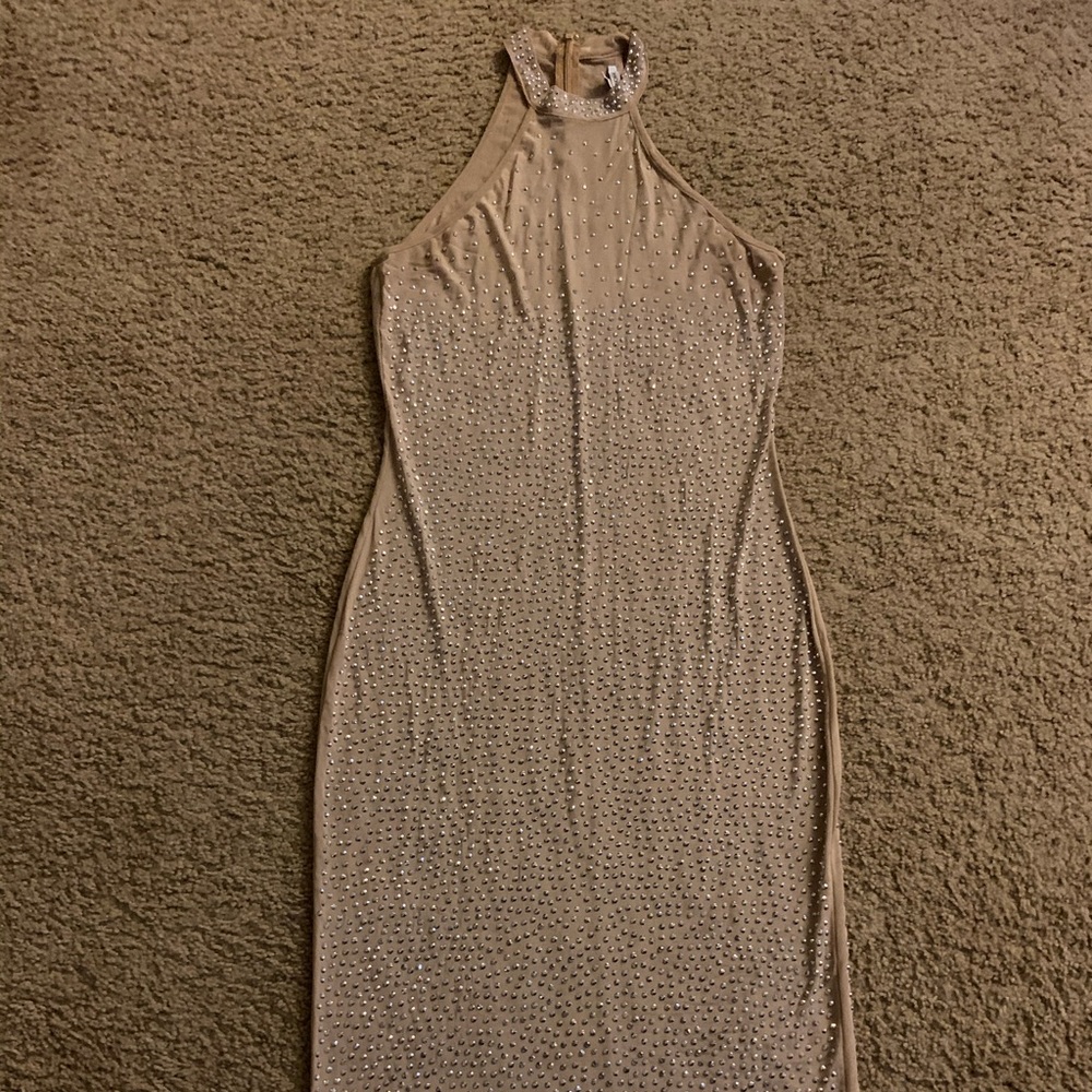 sparkly rhinestone & nude fashion nova dress